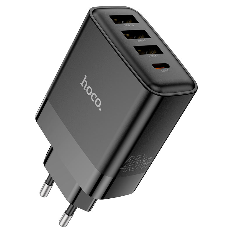 HOCO 45W USB-C and USB-A charger. Bundle includes the U143 4-in-1 cable.